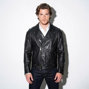 Bristol Black Leather Motorcycle Jacket Biker Style Men's size 48